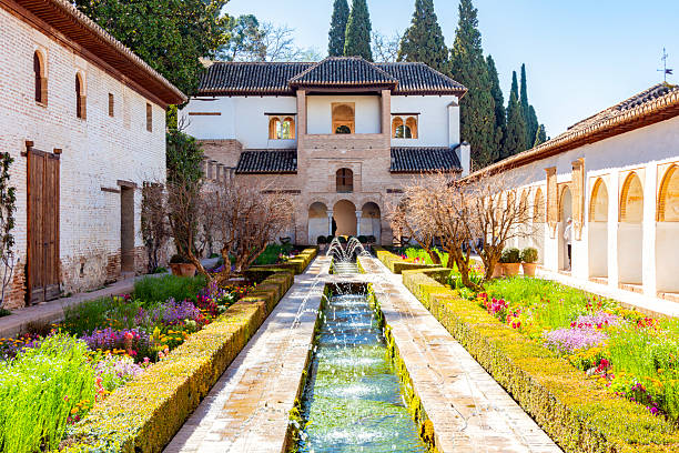 Granada, Spain - 30 March 2025: Generalife palace and gardens in Alhambra