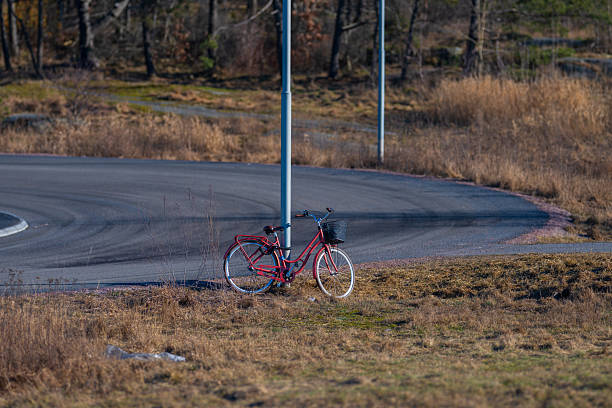 istock abandoned red bicycle by a rural road.. 2213949597