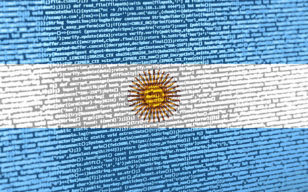 Digital concept with the flag of Argentina on a tech background. Argentina in the context of cybersecurity, programming, and digital sovereignty. Symbolic image of site development in Argentina.
