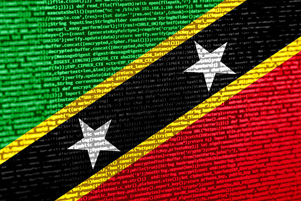 Digital concept with the flag of Saint Kitts and Nevis on a tech background. Saint Kitts and Nevis in the context of cybersecurity, programming, and digital sovereignty. Symbolic image of site develo