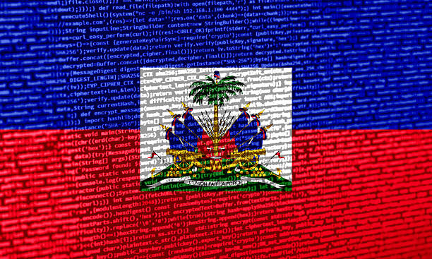 istock Flag of Haiti over digital code. Concept of cybersecurity, innovation, and digital infrastructure in Haiti. Modern tech development trends in Haiti. Programming, digital sovereignty and site developm 2213954199