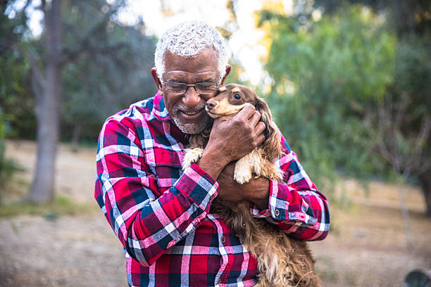 istock Senior black man with his dachshund dog 2213954470