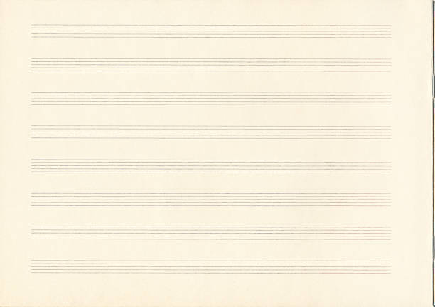 Empty music notebook sheet in a ruler for recording notes. Five-line staff without key. Horizontal music page. Music notation elements for design.