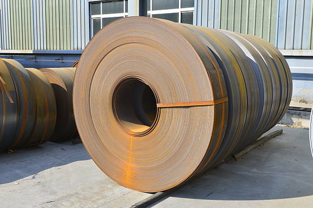 istock Hot rolled strip steel in the warehouse 2213965150