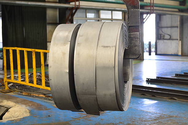 istock Hot rolled strip steel in the warehouse 2213965321