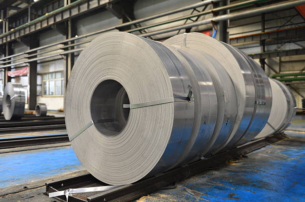 istock Hot rolled strip steel in the warehouse 2213965357