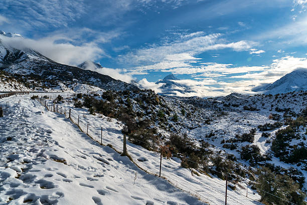 Fresh dump of snow at the airport on the way to Mt Cook National Park