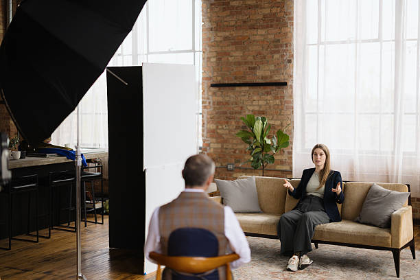 istock Businesswoman being interviewed in a loft setting 2213970416