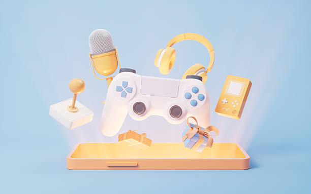 istock Cartoon style gamepad and mobile phone, 3d rendering. 2213975594