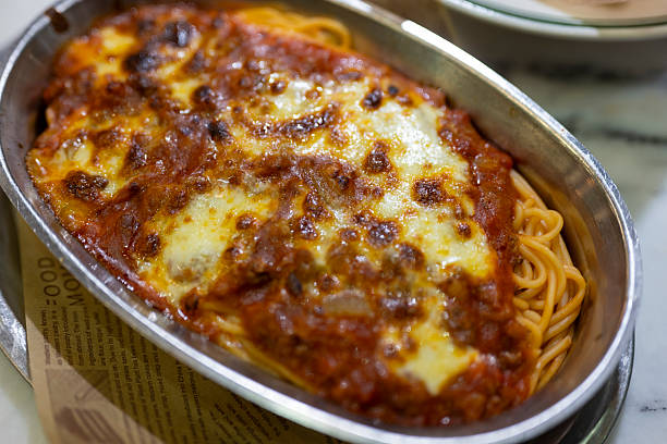 A delectable Italian meal featuring baked pasta