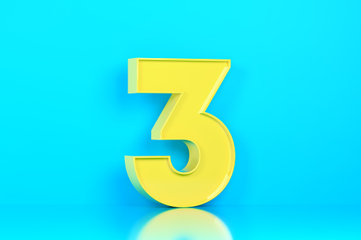 Yellow Number 3 On Blue Background Stock Photo - Download Image Now ...