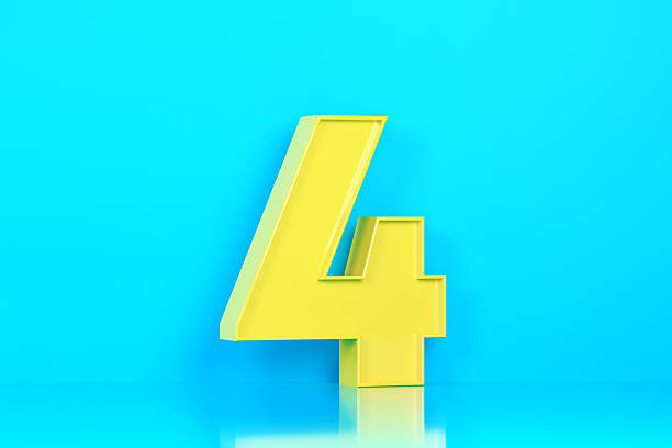 Yellow Number 4 On Blue Background. Planning Concept.