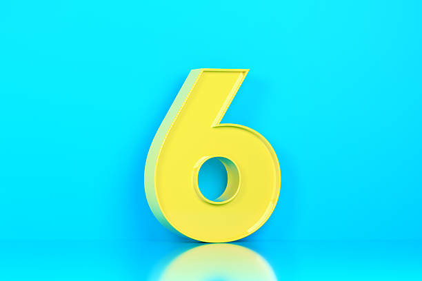 Yellow Number 6 On Blue Background. Planning Concept.