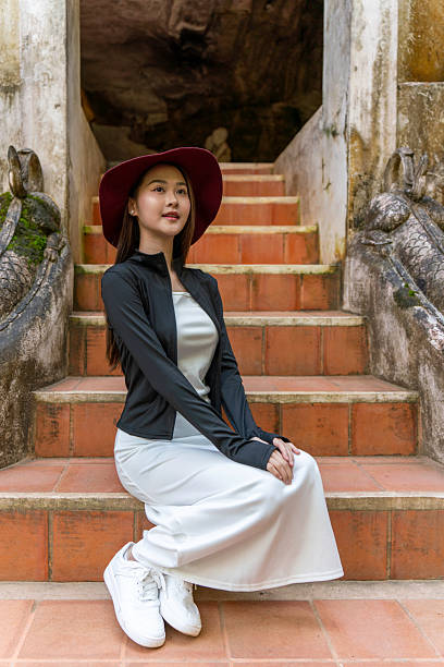 Young Woman Exploring Wat Pha Lat in Chiang Mai
