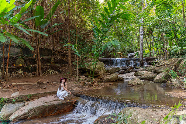 Young Woman Exploring Wat Pha Lat in Chiang Mai
