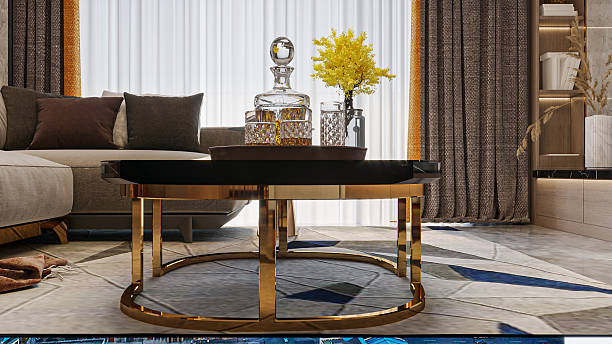 istock Black and Gold Coffee Table with Glassware 2214004011