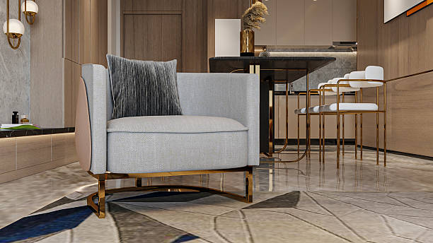 istock Contemporary Lounge Chair on a Geometric Rug 2214004026