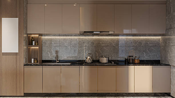 istock Sleek Kitchen with Handleless Cabinets and Stainless Steel Appliances 2214004099
