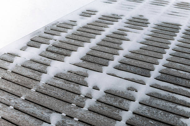 a hardwood floor after blizzard, winter scenery, no people