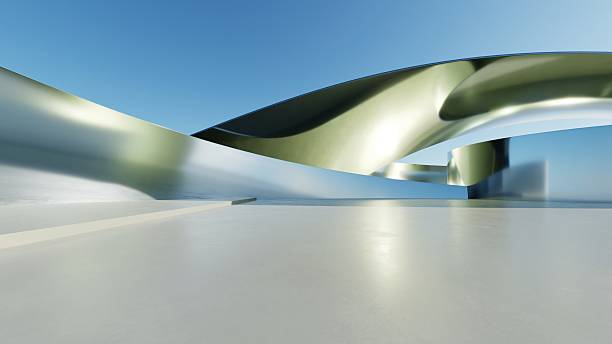istock 3d illustration of abstract minimal architecture background, geometric architectural with curve design, Car presentation 2214007207