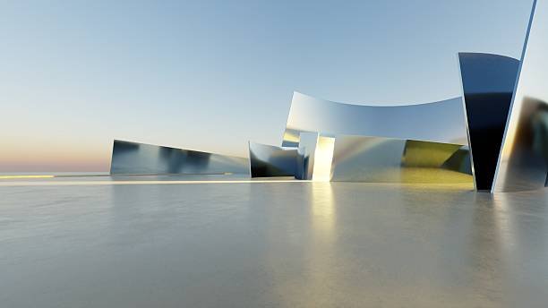 istock 3d illustration of abstract minimal architecture background, geometric architectural with curve design, Car presentation 2214007212