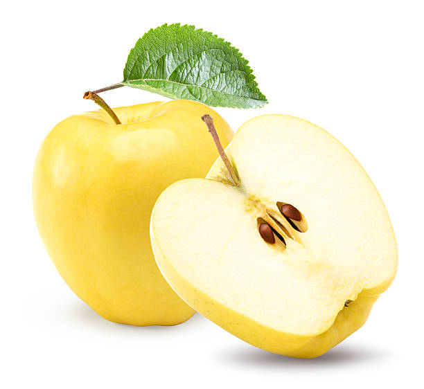 istock yellow apples isolated on white background. clipping path 2214012545