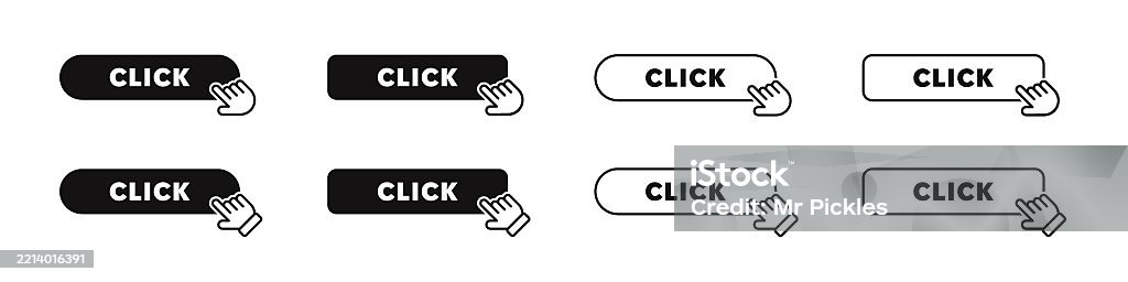 Stock Switch Click Click Cursor Set Button With Hand Pointer Clicking Click Here Web ...
