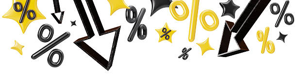 istock Bright and engaging 3D header designed for promotional purposes, showcasing discount signs and arrows to convey a sale theme, isolated on white background, perfect for attracting attention. 2214021913