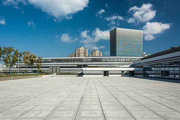 Stunning Modern Architecture with Expansive Open Spaces and Vibrant Urban Backdrop