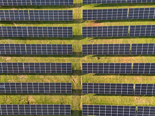 istock Aerial view of Solar Panels 2214023226