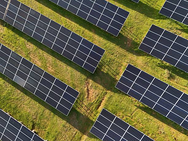 istock Aerial view of Solar Panels 2214023543
