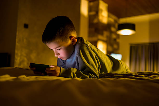 istock Young Boy Using a Smartphone in a Cozy Dimly Lit Bedroom 2214023935
