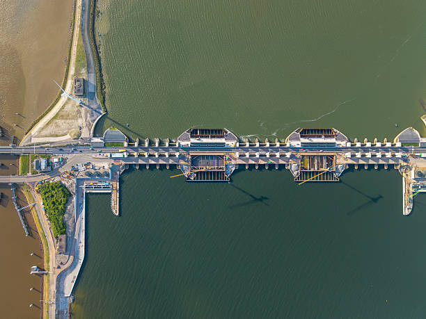 istock Aerial of sluice dam under construction, Afsluitdijk, Netherlands 2214024291