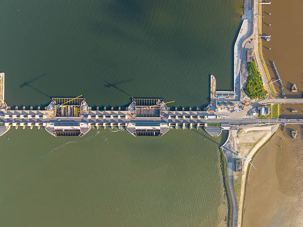 istock Aerial of sluice dam under construction, Afsluitdijk, Netherlands 2214024300