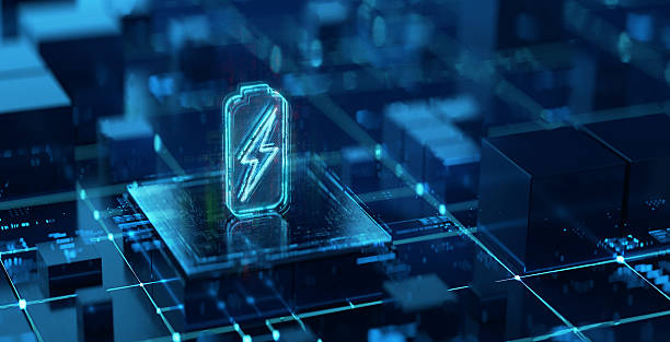 istock Battery icon, Power efficiency and charging background. Battery ultra fast charging and efficiency concept futuristic background. Futuristic battery icon in world of technological progress and innovation 2214024590