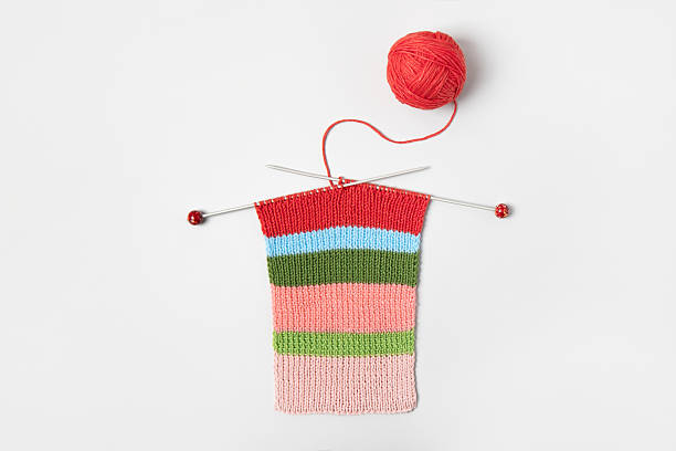 istock Ball of thread with knitting needles and knitted fabric 2214024805