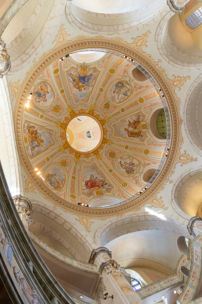 istock View from below under the dome of a church. Dresden, Germany 2214026343