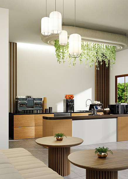 istock Modern wellness kitchen area with elegant decor and natural elements. 3D render illustration 2214028117