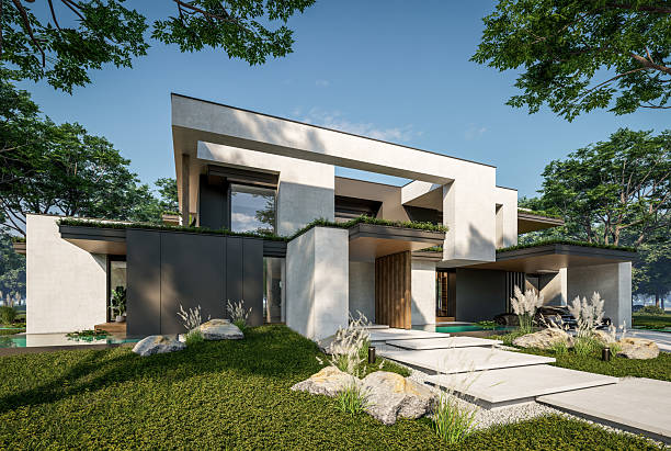 istock 3d rendering of two-story house with concrete facade 2214038852