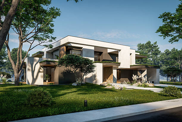istock 3d rendering of two-story house with concrete facade 2214038871