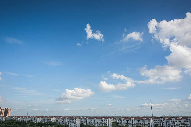 Captivating Urban Skyline Under a Vast Blue Sky with Fluffy Clouds