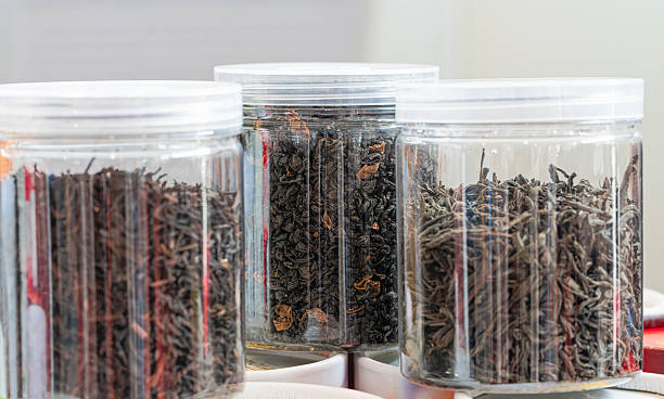 Tea leaves in the glass jars