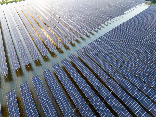 istock Solar panels at sunset，solar power plant 2214043392