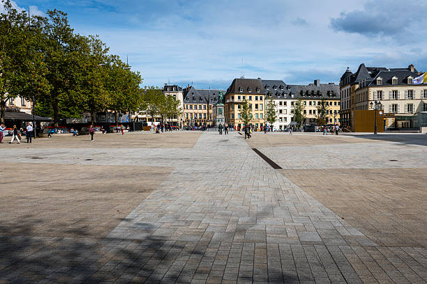 Luxembourg City, Luxembourg - September 23, 2024: Pedestrians at a huge town square in Luxembourg City