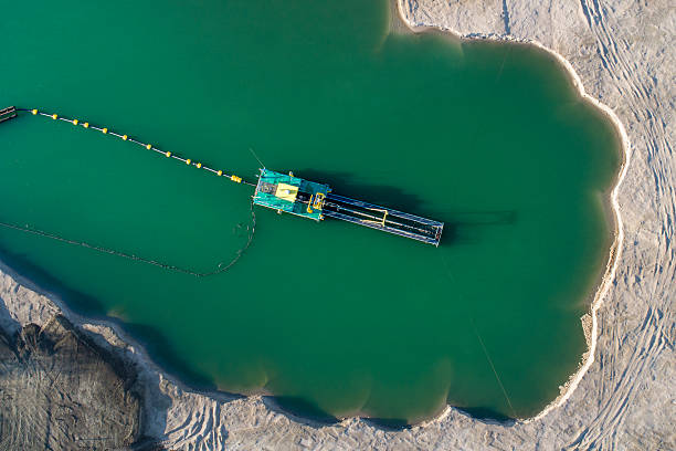 Overhead aerial view of crushed stone quarry machine