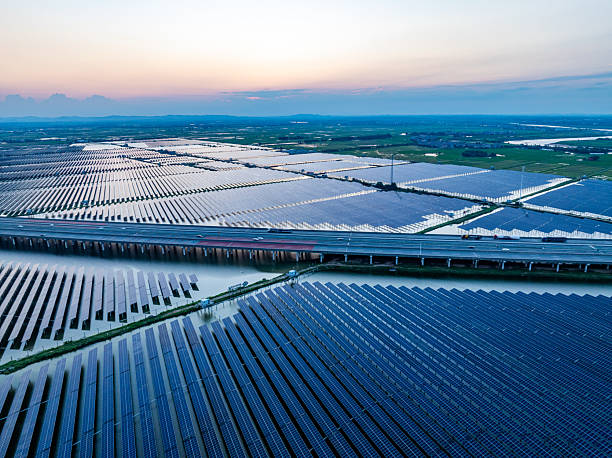 istock Solar panels at sunset，solar power plant 2214048918