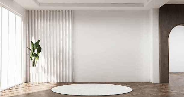 istock Mock up interior room and wood white color wall background 3D illustration rendering 2214056080
