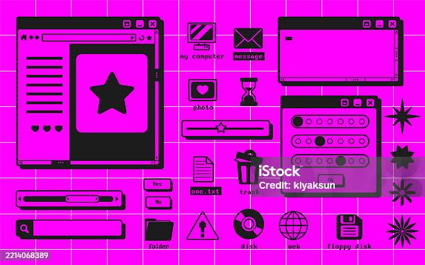 2000s Gui Design Retro User Interface Elements Set Stock Illustration - Download Image ...