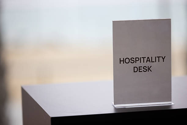 istock Minimalist acrylic tabletop sign in an elegant corporate setting. 2214071672