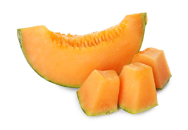istock Pieces of Cantaloupe melon isolated on white 2214073128